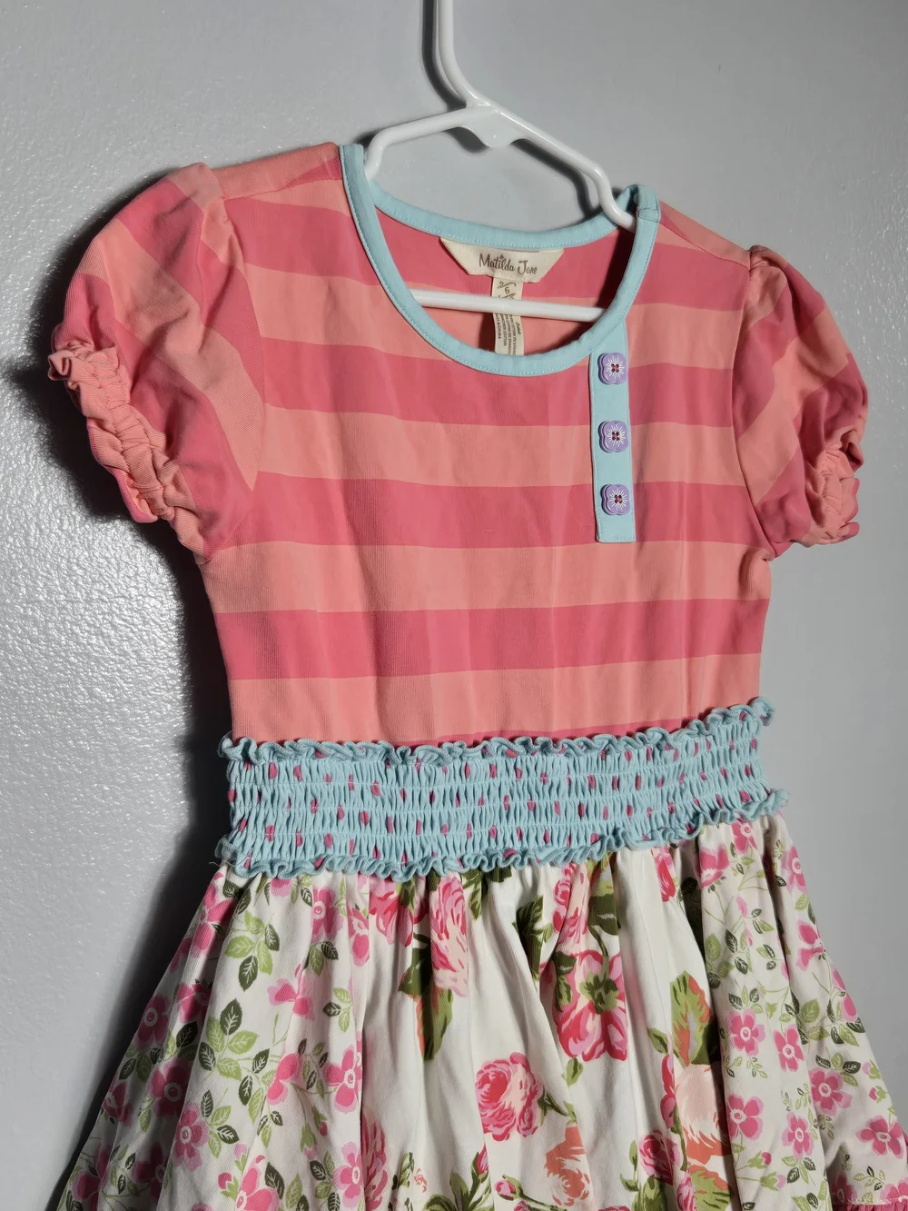 Matilda Jane Girls Striped Floral Ruffle Tiered Twirl Dress Shabby Chic Size 6
